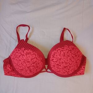 Victoria's Secret Red and Pink Lace Bombshell Plunge Bra. Size 36B.